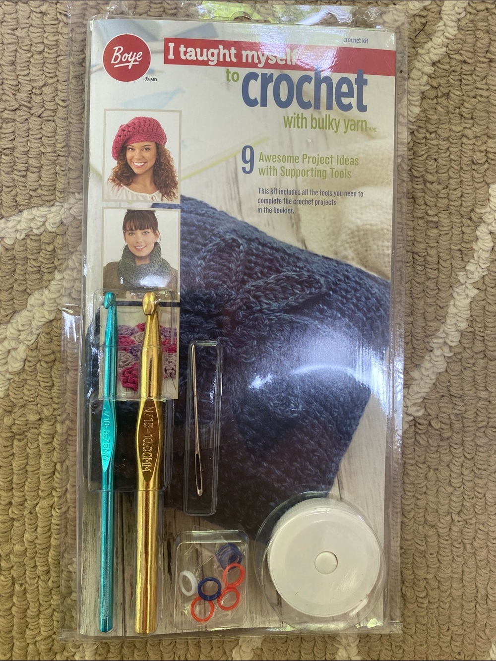 Boye Crochet Kit with Bulky Yarn - Gold & Teal Hooks - multiple available